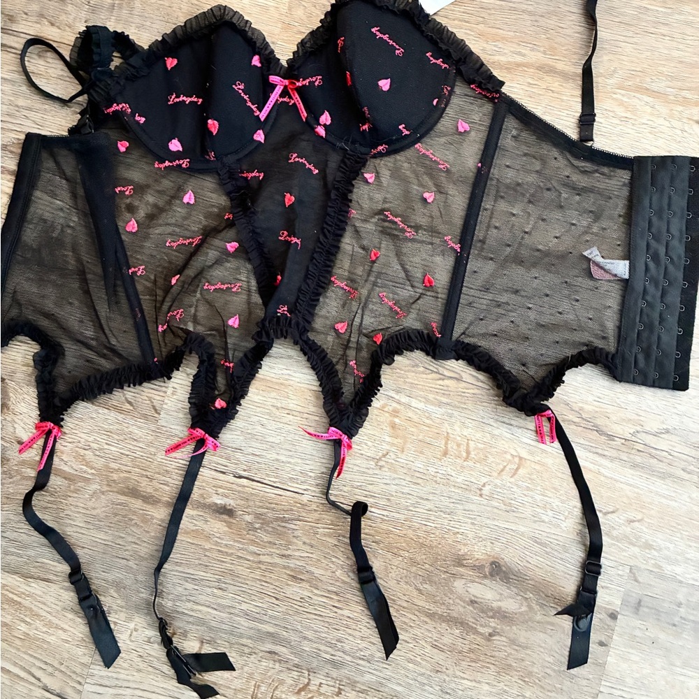 Black and Pink Lace Bustier